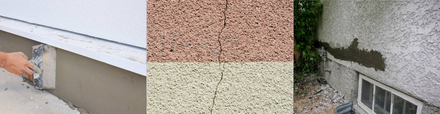 3 photos of stucco repair